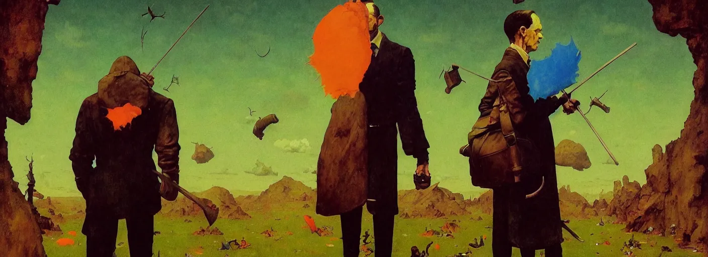 Image similar to full - body portrait surreal colorful clay fighting artstation rpg gentleman character concept art anatomy, action pose, very coherent and colorful high contrast masterpiece by norman rockwell franz sedlacek hieronymus bosch dean ellis simon stalenhag rene magritte gediminas pranckevicius, dark shadows, sunny day, hard lighting, reference sheet white! background