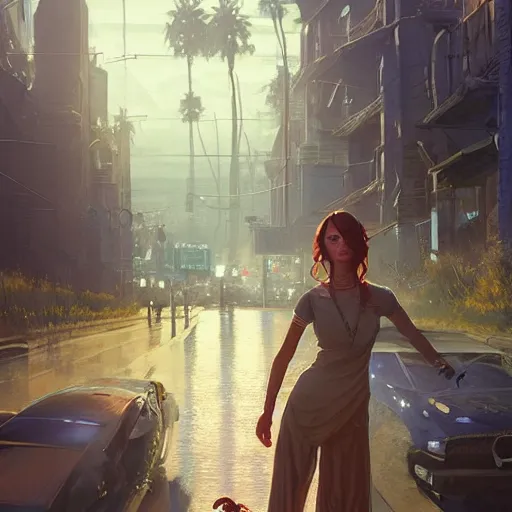 Image similar to highly detailed portrait of 💃 in gta v, stephen bliss, unreal engine, fantasy art by greg rutkowski, loish, rhads, ferdinand knab, makoto shinkai and lois van baarle, ilya kuvshinov, rossdraws, tom bagshaw, global illumination, radiant light, detailed and intricate environment