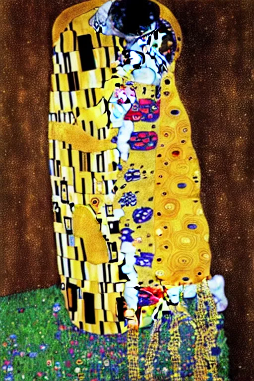 Prompt: gustav klimt the kiss with kissed Nicolas Cage