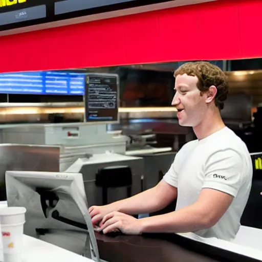 Prompt: mark zuckerberg working in mcdonalds