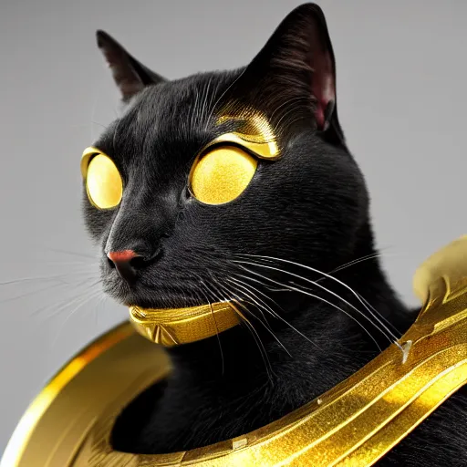 Image similar to portrait. black cat wearing a gold medieval knight armor. by hanns katz, shutterstock contest winner, afrofuturism, sci - fi fantasy, 3 d render