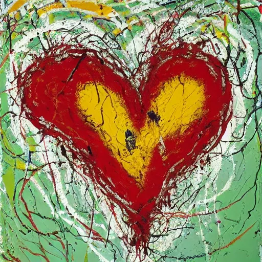 Image similar to Jackson Pollock painting of a human heart