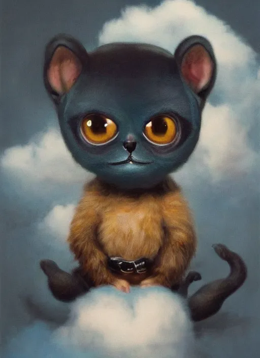 Prompt: cute animal creature toy, in clouds, big eyes, portrait by greg hildebrandt, studio lighting, muted colors, by terry richardson, by frank frazetta, extreme detail, reflections, trending on artstation, 8 k