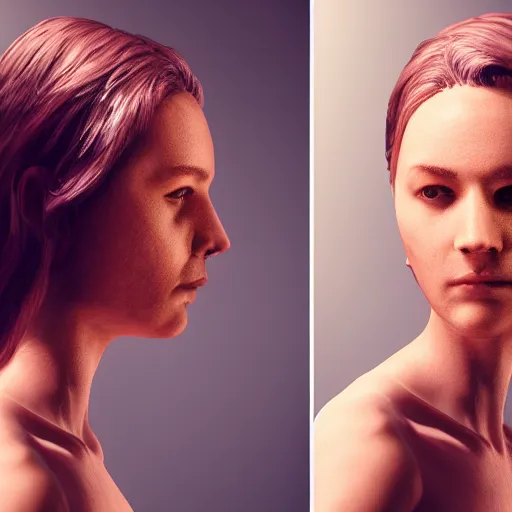 Image similar to woman with two heads, photo realistic, cinematic lighting