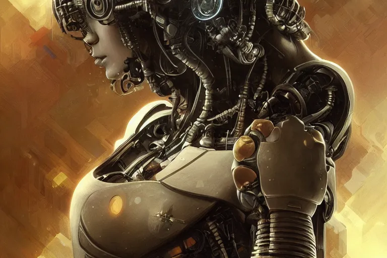 Image similar to Ultra realistic illustration, robot sitting, holding a human skull in it's hands, cyberpunk, sci-fi, fantasy, intricate, elegant, highly detailed, digital painting, artstation, concept art, smooth, sharp focus, illustration, art by artgerm and greg rutkowski and alphonse mucha