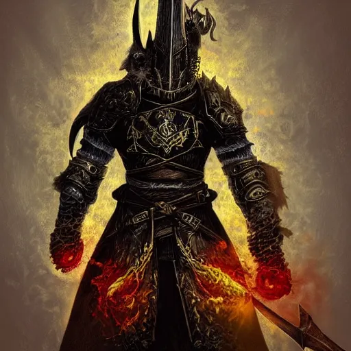 Image similar to three - ply portrait the great death knight dark souls in golden red armor made of polished dragon bones looks relaxed, quantum physics, victorian era