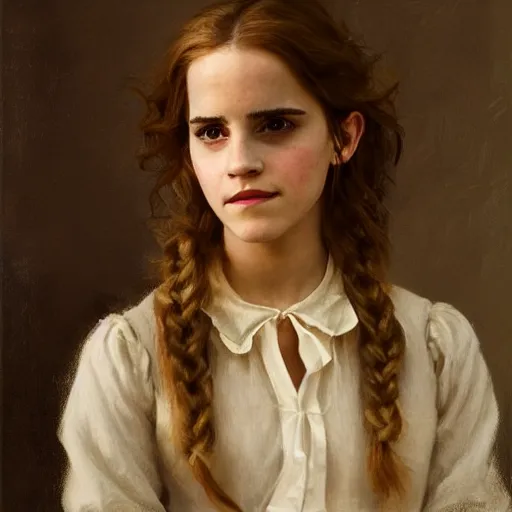 Image similar to Painting of Emma Watson as Hermione Granger as A Girl Writing; The Pet Goldfinch, art by Henriette Browne, extremely detailed, 4K