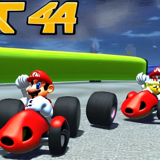 Image similar to Mario gets in a brutal accident in Mario Kart wii 4K detail