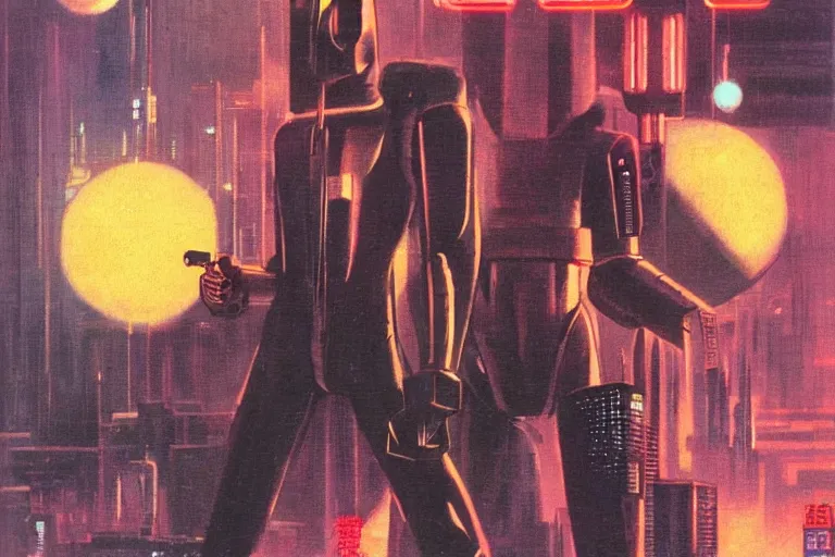 Image similar to 1979 OMNI Magazine Cover of an apeling swindeler wielding a large mace in Neo-Tokyo in cyberpunk style by Vincent Di Fate