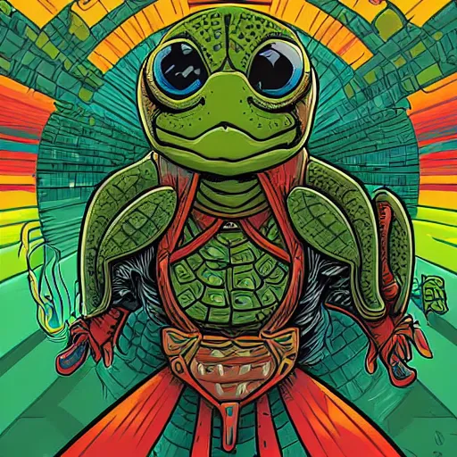 Image similar to anthropomorphic turtle hero by dan mumford