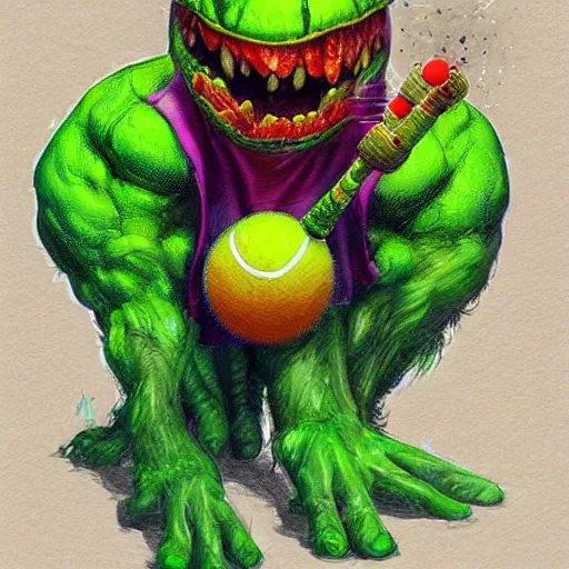 Image similar to a tennis ball monsters , digital art, fantasy, magic, trending on artstation, ultra detailed, professional illustration by Basil Gogos