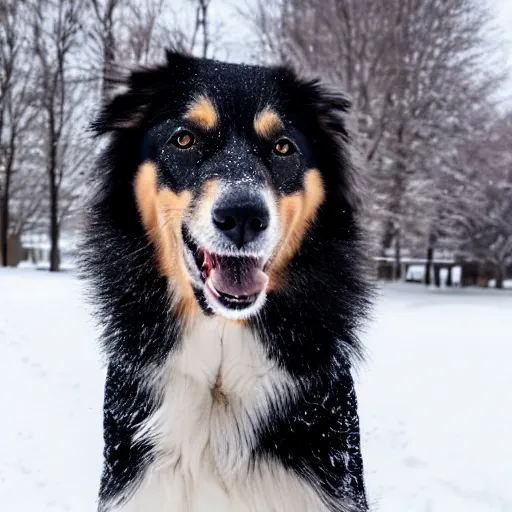 Image similar to dog under snow, smiling