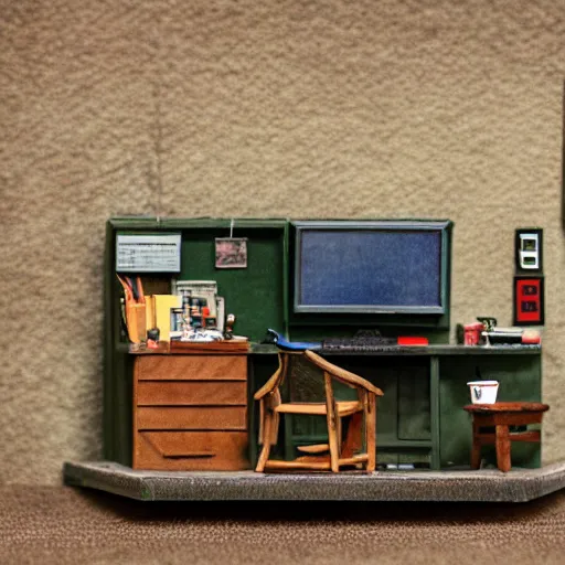 Image similar to diorama miniature of the office, macro photograph