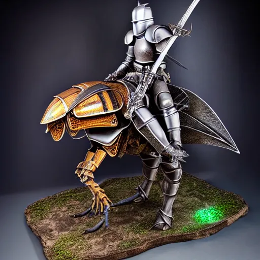 Prompt: A cyber knight riding on a giant beetle, highly detailed, fantasy, highly detailed supercomplex and intricate digital clay sculpture, ambient lighting, product photo studio lighting