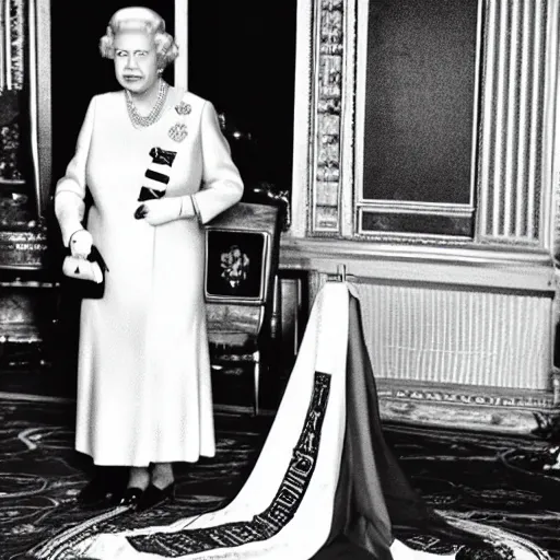 Image similar to queen Elizabeth II wearing a Masonic apron