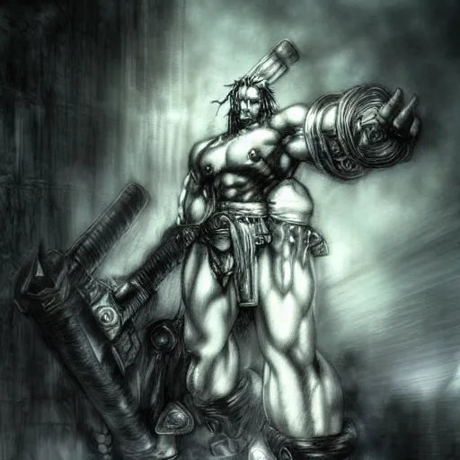 Image similar to potemkin from guilty gear, by luis royo, retro fantasy, details, digital art