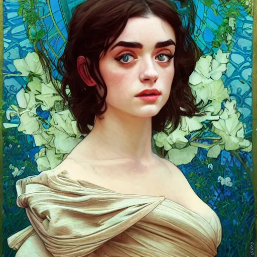 Image similar to portrait of a combination of Ashley Green, Maisie Williams, Krysten Ritter, Anne Hathaway and Adriana Dxim, Grace Kelly and Lily Collins by Alphonse Mucha, trending on artstation
