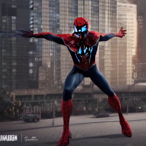 Image similar to a single venom and spider - man hybrid, dslr, cinematic, volumetric lighting, 8 k resolution, photorealistic