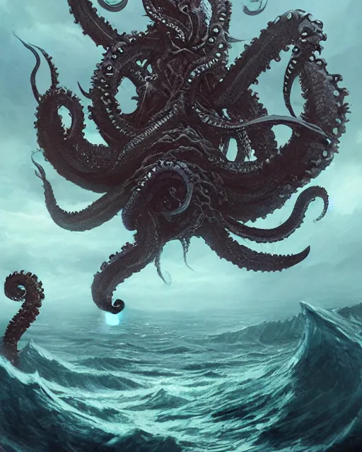 Prompt: A sea color Kraken, terrifying, highly detailed, fantasy art, monster art, in the style of greg rutkowski, illustration, epic, fantasy, intricate, hyper detailed, artstation, concept art, smooth, sharp focus, ray tracing