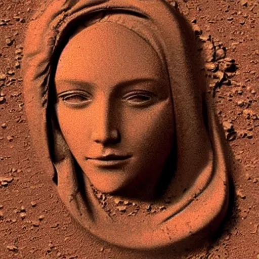 Image similar to virgin mary face image in soil on mars photo