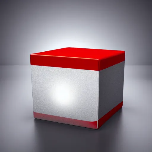 Prompt: a red cube on a black hard surface. perspective view. light from right side