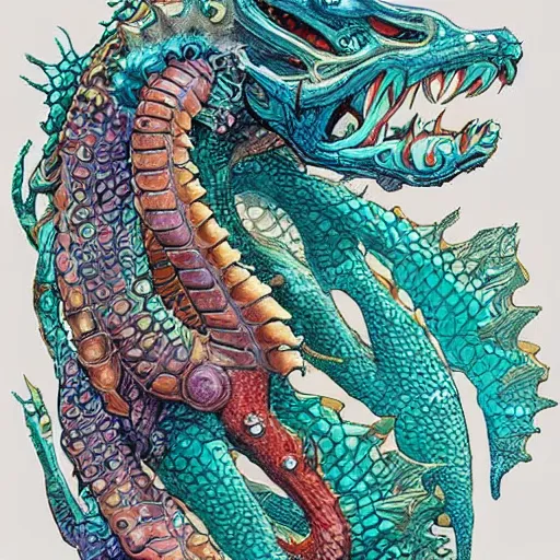 Prompt: underwater sea dragon, d & d style, trending on artstation, colorful, intricate, highly detailed art by ilse gort and yugin maffioli
