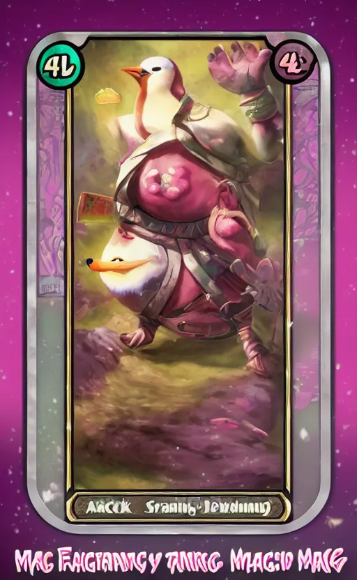 Image similar to mtg card trading, fantasy mtg card of Fat penguin with pink shocks, screenshot,4K HD