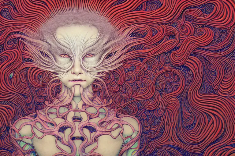 Prompt: realistic detailed image of an abstract spirit in a padded room, conjuring psychedelic background, part by takato yamamoto, part by alex gray, ross tran, james jean, ultra realistic, octane render, highly detailed, 8 k, trending on artstation, cosmic, symmetry, masterpiece