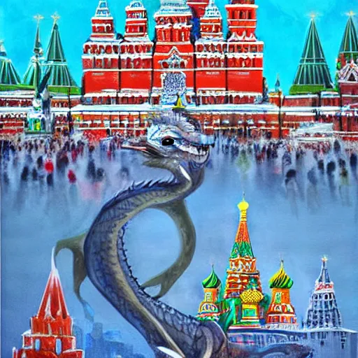 Image similar to fantasy_artwork_hyper_detailed_very_very_very_very_very_very_very_very_very_very_very_very_very_very_very_very_very beautiful painting of Dragon on the Red square, Moscow, matte painting