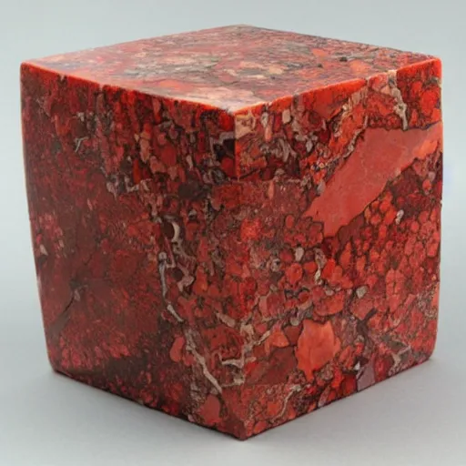 Prompt: a large cube made of red brachiated jasper n 6