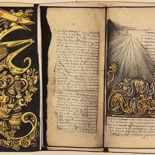 Image similar to page of book with magic spells and illustrations