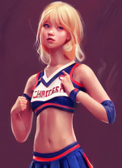 Prompt: girl wearing cheerleader outfit, blonde hair. digital painting, by valerian city of a thousand planets, by ruan jin #, by mandy jurgens #, by artgerm #, william - adolphe bouguerea #