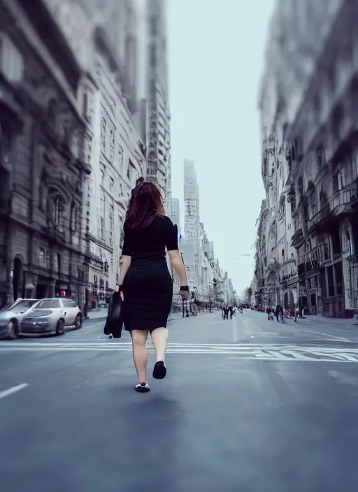 Prompt: beautiful photo of a woman walking on a city towards the camera, full body, hyper realistic, 8 k, dslr, 3 mm, highly detailed photograph