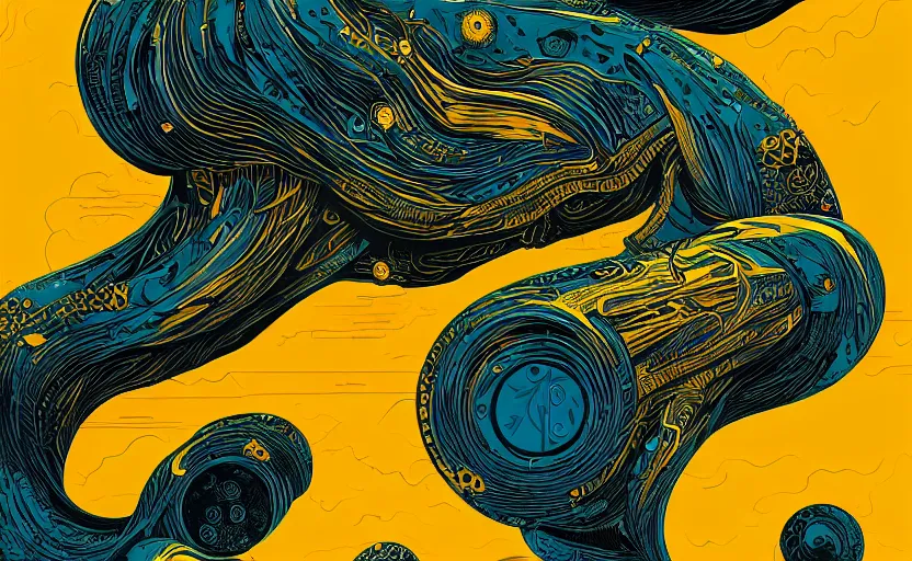 Image similar to dark ocean, complex patterns, yellow, artstation, intricate, realistic, highly detailed, digital painting, concept art, sharp focus, illustration by tom whalen and charles williams and kilian eng and james jean