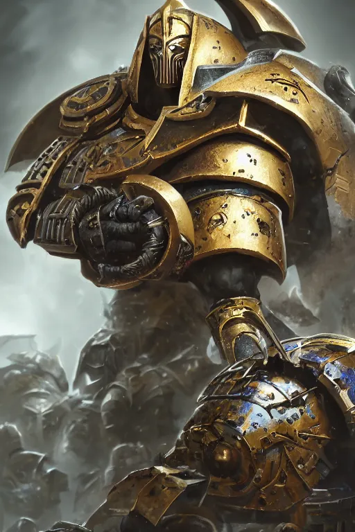 Image similar to armor portrait heros warhammer 4 0 k horus heresy fanart - the primarchs emperor by johannes helgeson animated with vfx concept artist & illustrator global illumination ray tracing hdr fanart arstation zbrush central hardmesh 8 k octane renderer comics stylized