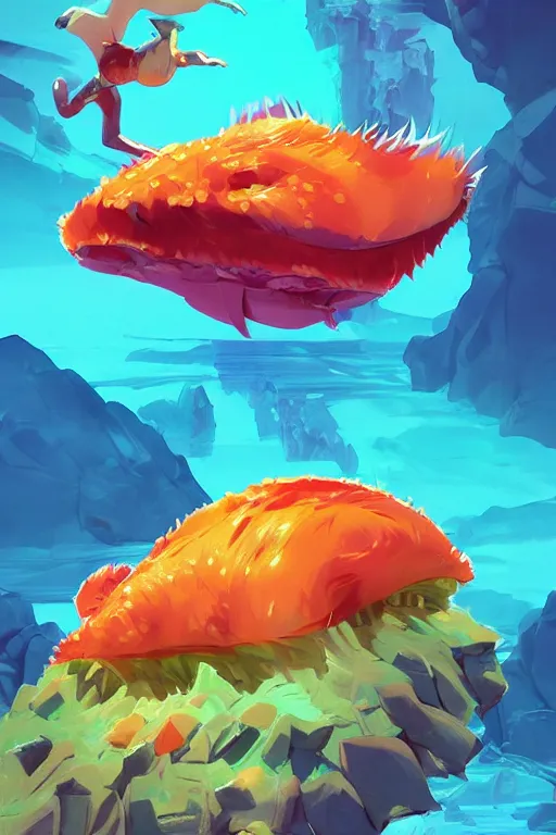 Image similar to 3 d render creature animal sushi cristal very big eye roots cactus elemental flush of force nature micro world fluo fishscale, comics gta 5 cover, official fanart behance hd artstation by jesper ejsing, by rhads, makoto shinkai and lois van baarle, ilya kuvshinov, ossdraws