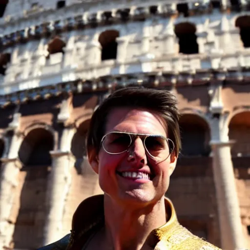 Image similar to tom cruise dressed as a pharaoh in the middle of the roman colosseum