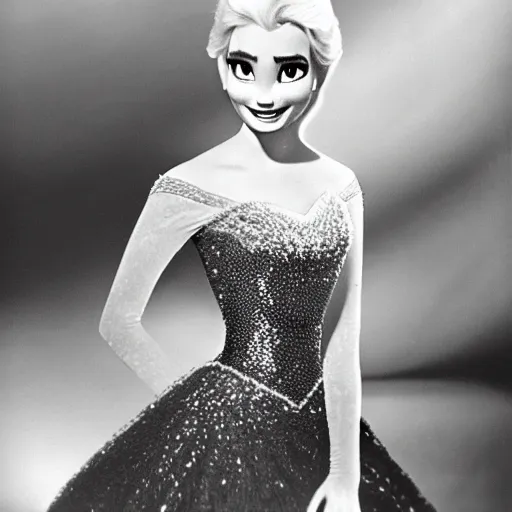 Prompt: a 1960 photo of elsa frozen