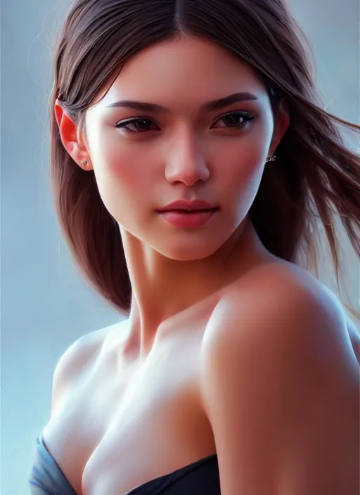 Image similar to photo of a gorgeous young woman in the style of stefan kostic, realistic, sharp focus, 8k high definition, insanely detailed, intricate, elegant, art by stanley lau and artgerm