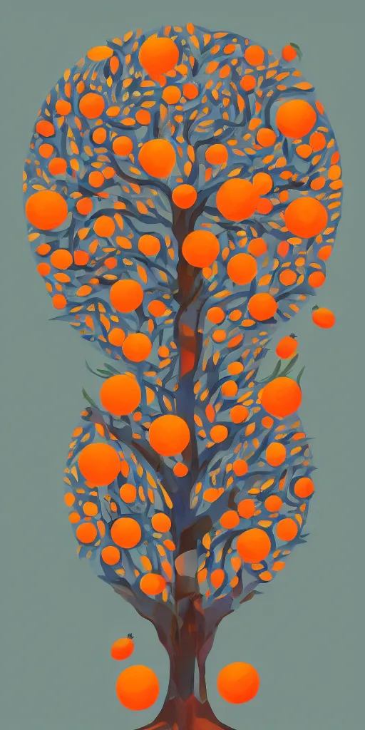 Image similar to a painting of a tree with oranges and other things, an ultrafine detailed painting by petros afshar, behance contest winner, geometric abstract art, behance hd, digital illustration, geometric