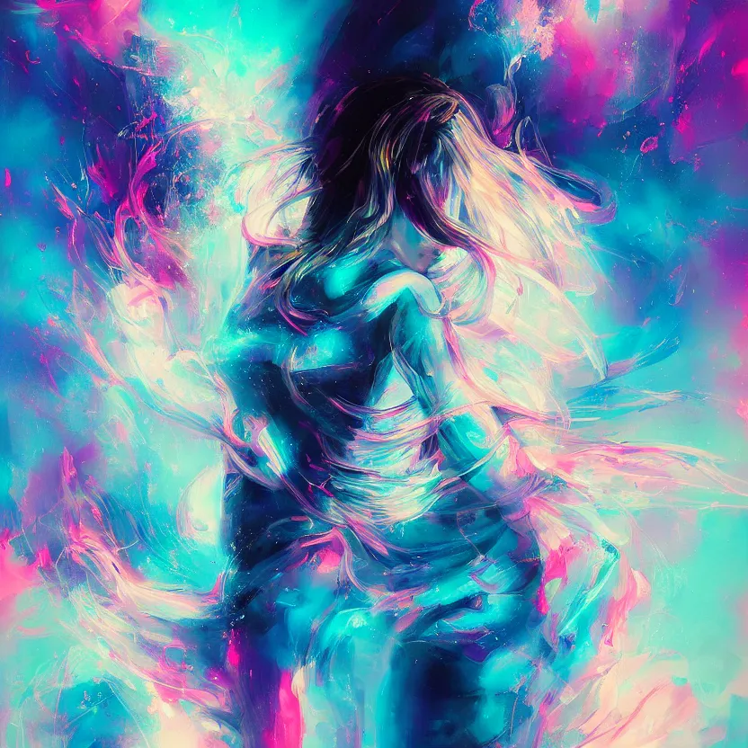 Prompt: # abstract painting of a # megical # girl, # mist # magic # spell, by yoshitaka amano and alena aenami