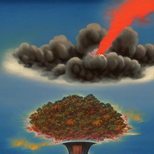 Prompt: atomic bomb destroys japan, raises mushroom cloud trending to artstation