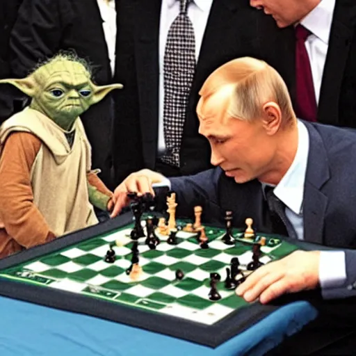 Image similar to photo of yoda playing chess against putin