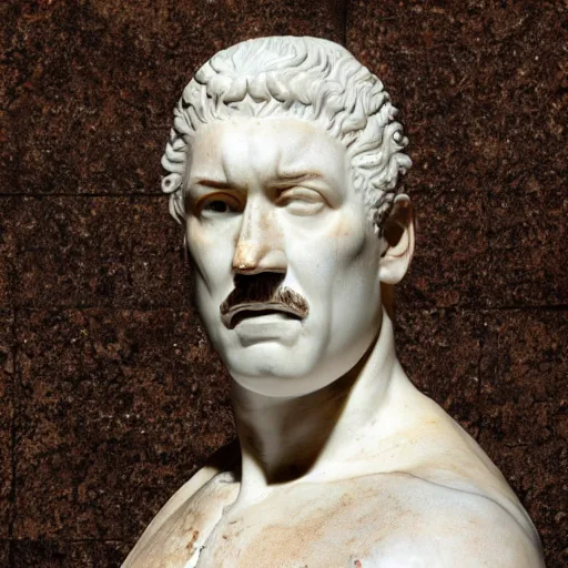 Image similar to a cracked roman marble statue of nicolas maduro, highly detailed photography