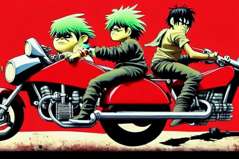 Image similar to pizza the hut, akira's motorcycle, gorillaz, poster, high quality