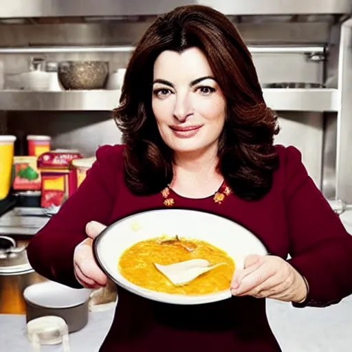 Image similar to Nigella Lawson, with a sharingan, cooking curry