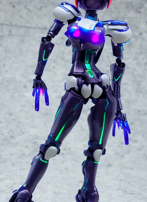 Prompt: Girl in mecha cyber Armor, portrait of the action figure of a girl, with bare legs，in the style of NEON GENESIS EVANGELION，anime figure