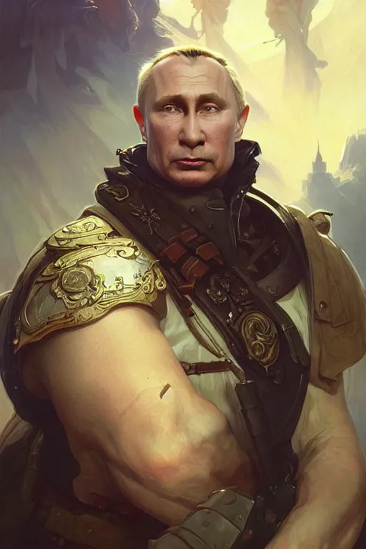 Image similar to Putin as minion, fantasy, portrait, highly detailed, digital painting, artstation, concept art, smooth, sharp focus, illustration, cinematic lighting, art by artgerm and greg rutkowski and alphonse mucha