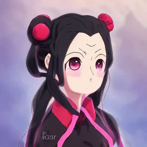 Prompt: an anime portrait of Nezuko from Demon Slayer, by Rosssraws, trending on artstation