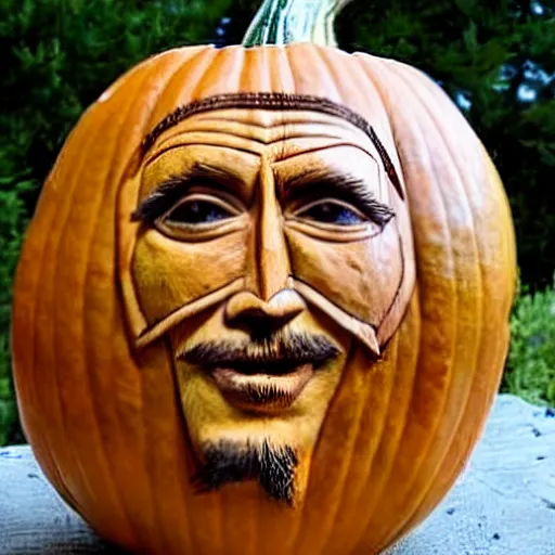 Image similar to gourd carved to look like the face of johnny depp